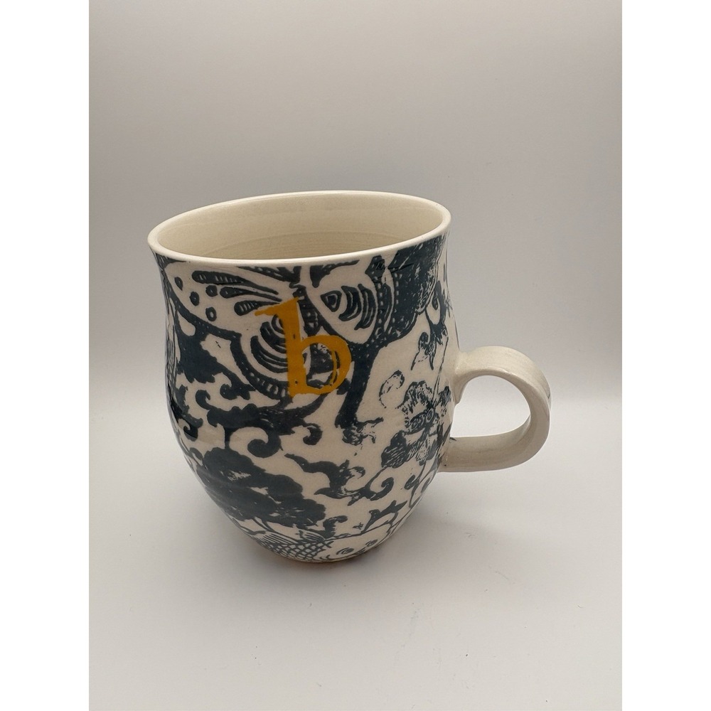 Anthropologie Monogram "B" Initial Mug Teal Butterfly Fish Coffee‎ Cup
